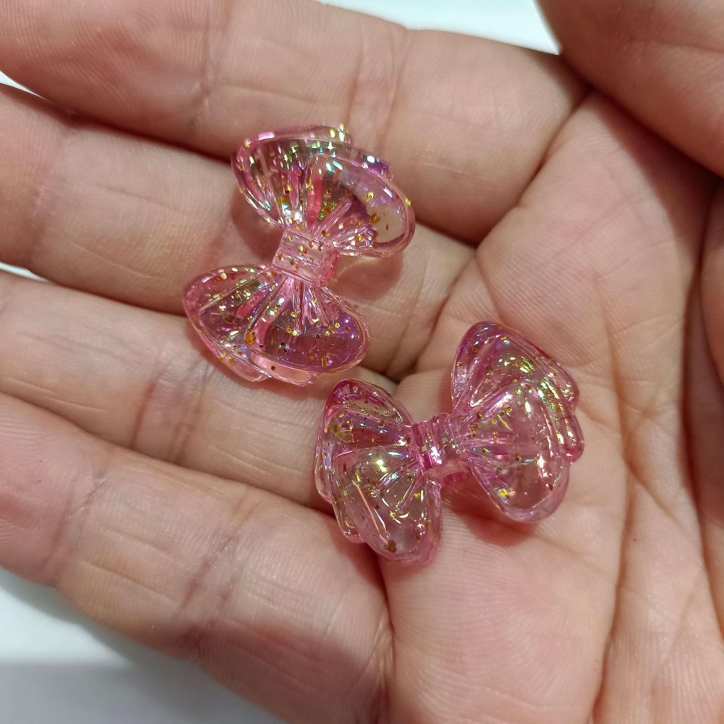 Glow Bow Acrylic Beads 19x27mm Glitter Filled Glow in the Dark 100pcs 9