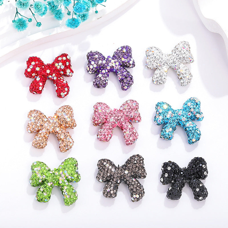 Rhinestone Bow Clay Beads 28mm Colorful Sparkle 5pcs 3
