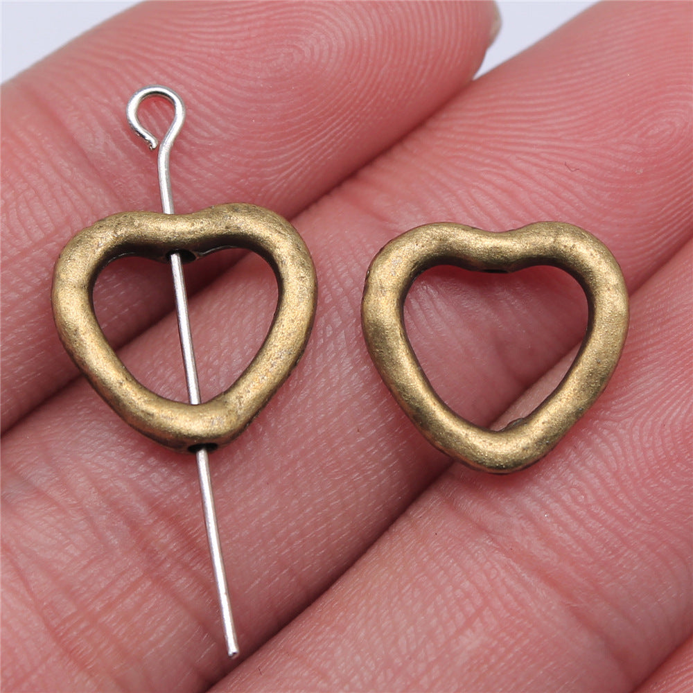Heart Metal Beads 13mm Irregular Hollow Vintage Antique Finish 100pcs 3
