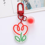 Acrylic Flower Keychain Colorful Tulip Design with Frosted Sphere Charm 6