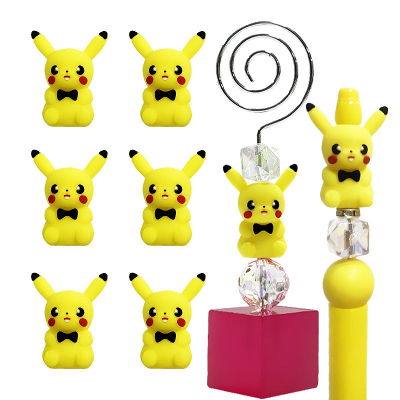 Silicone 3D Focal Beads Pokemon Pikachu Bright Yellow Black Bow Tie 4
