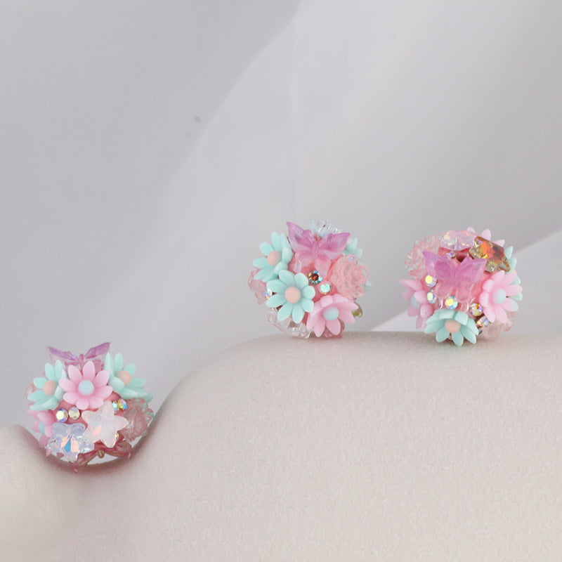 Flower Cluster Clay Beads 19mm Camellia Butterfly Bubblegum 6pcs 4