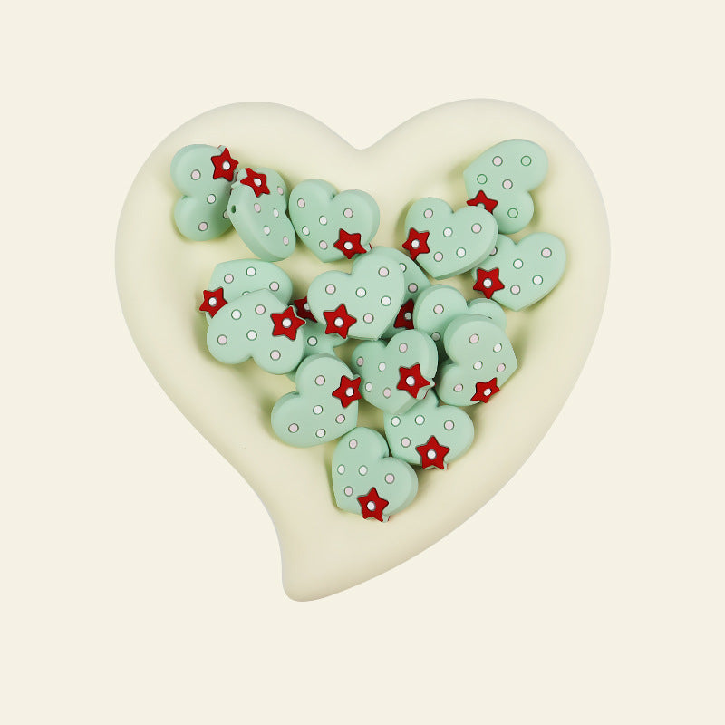 Silicone Focal Beads Pentagram Heart With Tiny Star 20pcs 6
