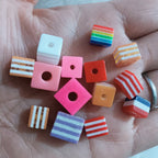 Striped Cylinder Cube Resin Beads 8-10mm Glossy Rainbow Colors 200pcs 4