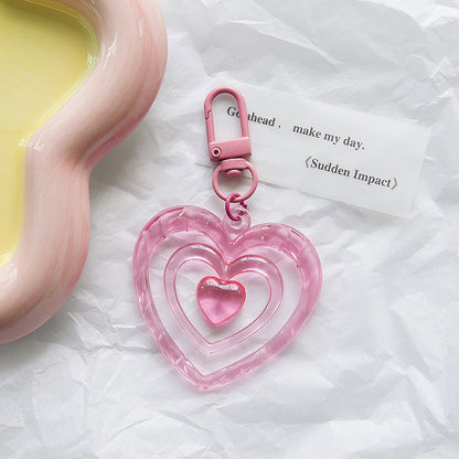 Resin Colored Hollow Heart Keychain Glossy Layered Design 10