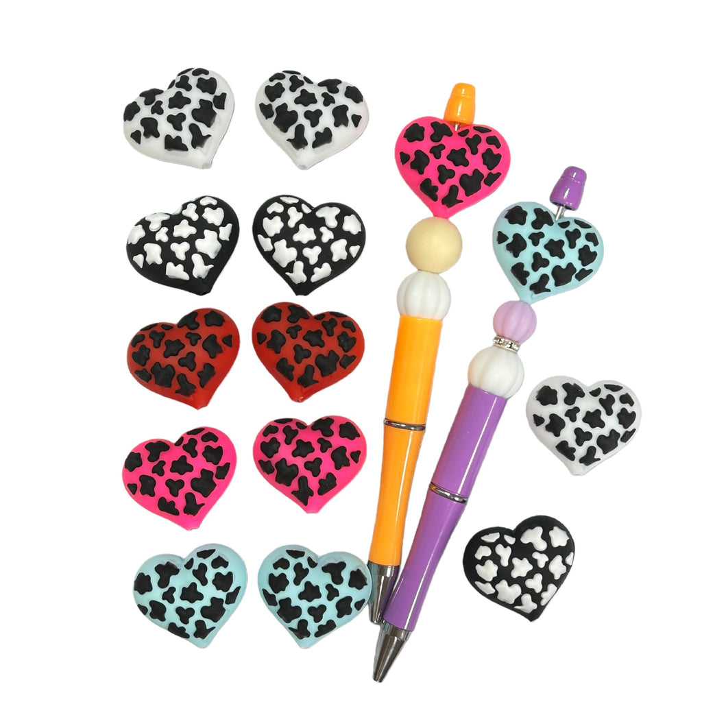 Silicone 3D Focal Beads Love Leopard Raised Heart Pattern 20pcs 5