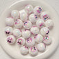 Plated Bubblegum Beads 19mm White Iridescent Sanri Character Prints 5pcs 7