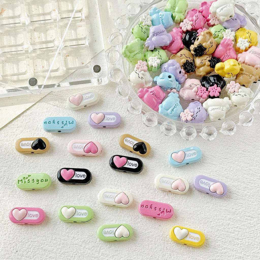 Heart Metal Beads 15-18mm Baking Painted Cherry Blossom Kitten Design 10pcs 4