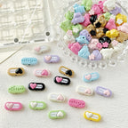 Heart Metal Beads 15-18mm Baking Painted Cherry Blossom Kitten Design 10pcs 4