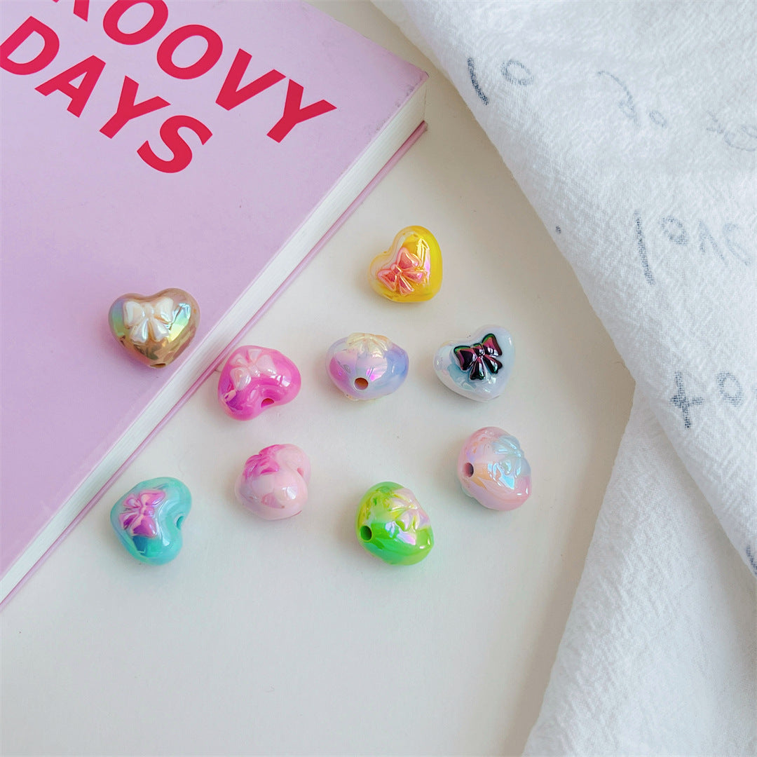 Dual Color Butterfly Bow Heart Acrylic Beads 17mm Glossy Gradient 100pcs