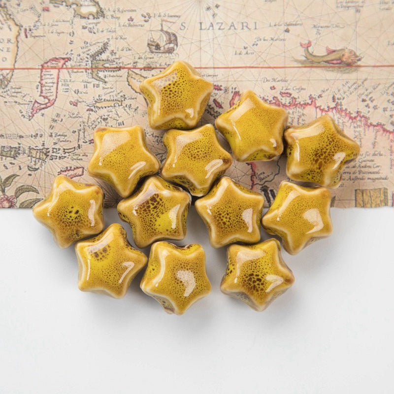 Star Ceramic Beads 17mm Fambe Glaze Mixed Earth Tones 10pcs 6