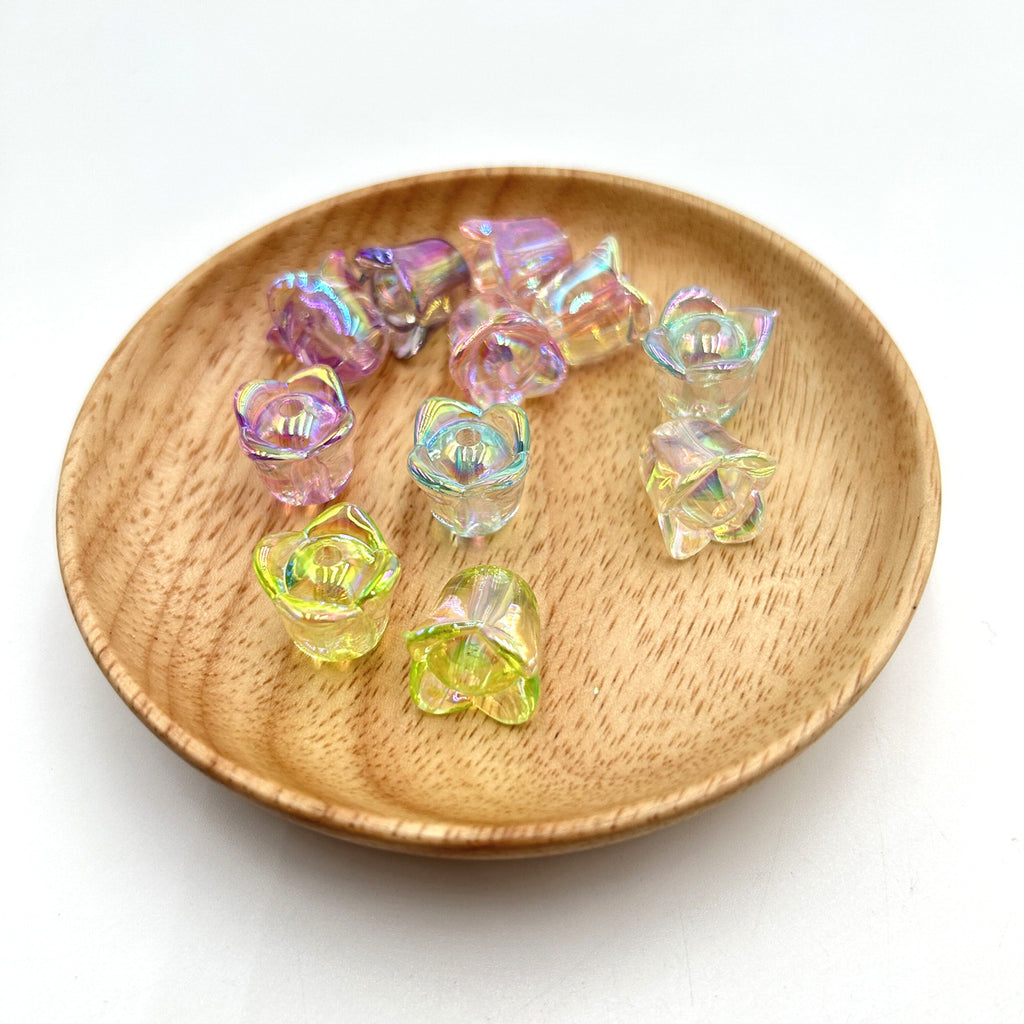 Transparent UV Plating Lily Valley Flower Acrylic Beads 14mm 10pcs 6