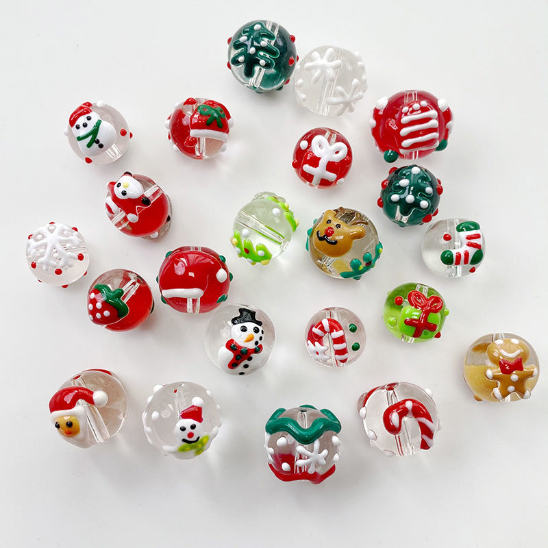 Hand Painted Christmas Enamel Glass Beads 12mm 14mm 1pc