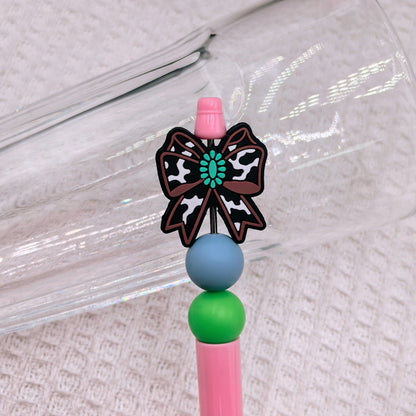 Silicone Focal Beads Bow Green Brown Spotted Center 20pcs 6