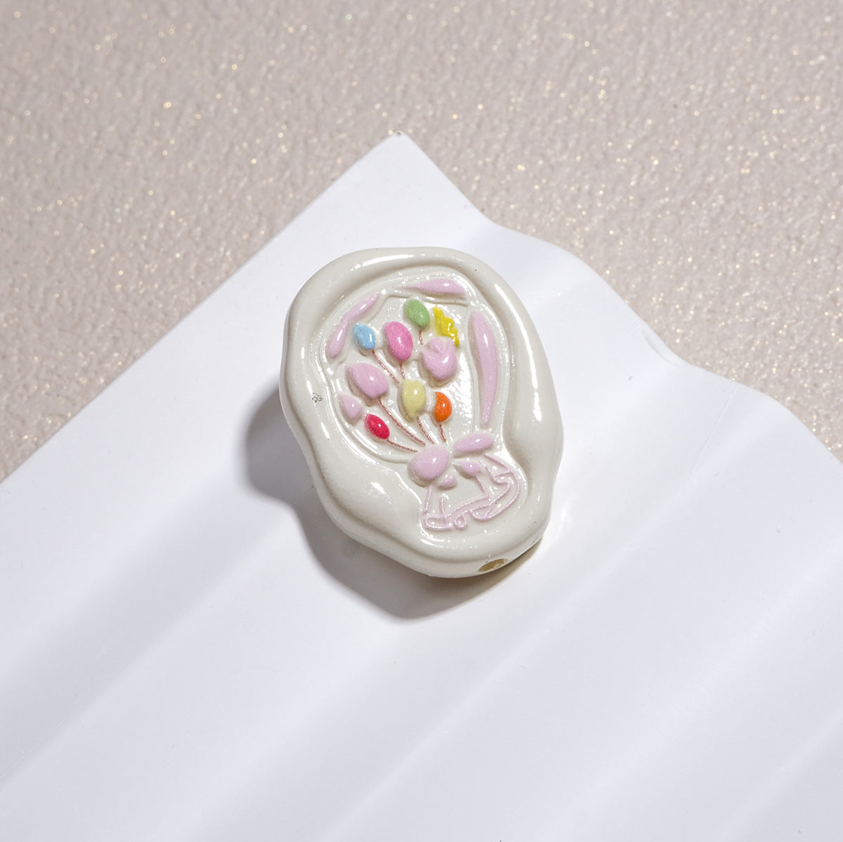 Hand Painted Oval Bouquet Acrylic Beads 28mm Colorful Floral 10pcs 11