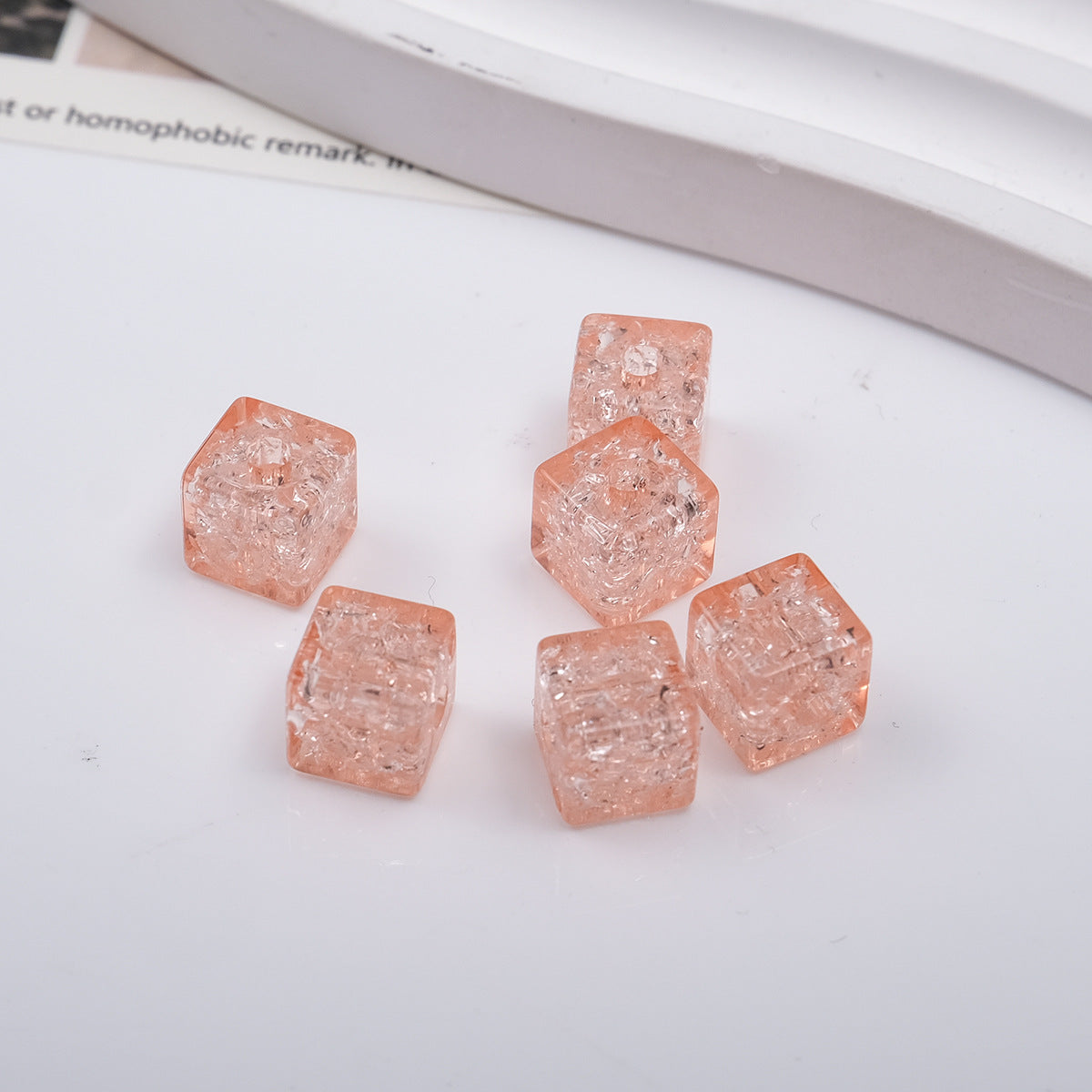Transparent Square Acrylic Beads 7mm Crackle Texture 200pcs 4