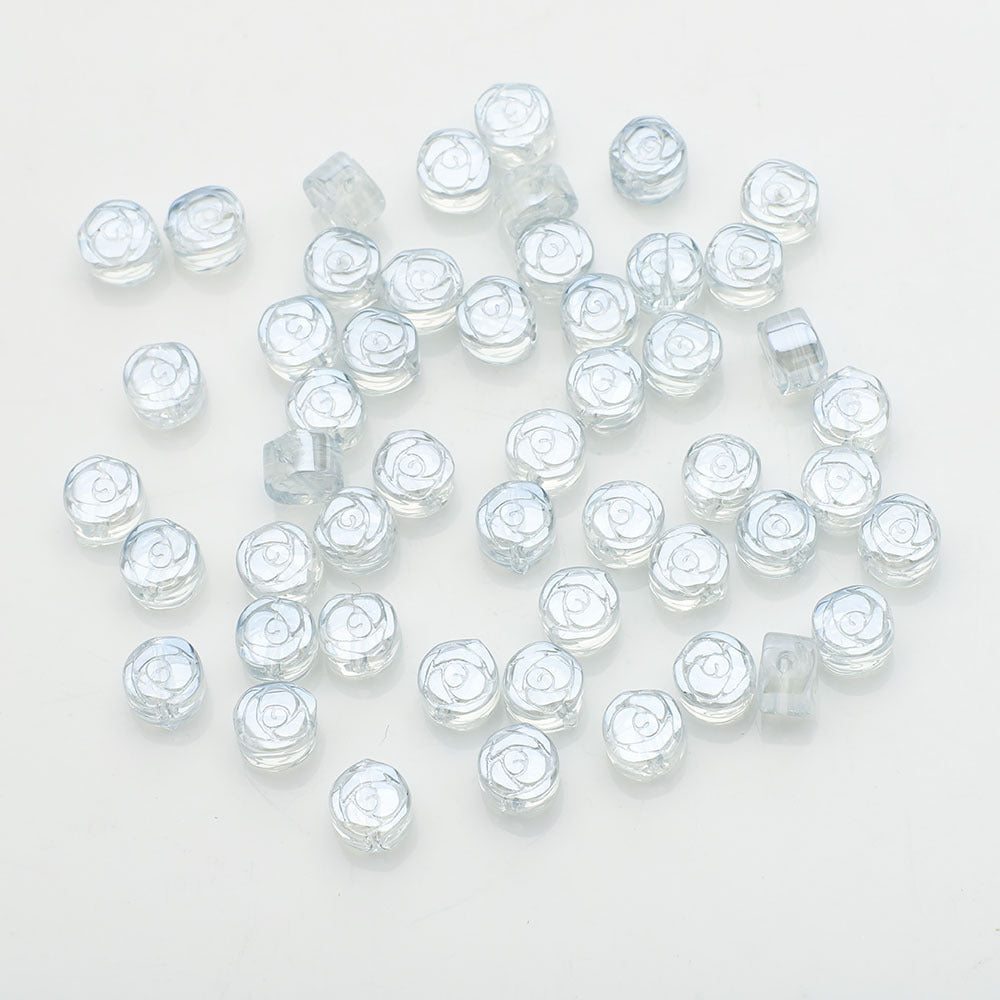 Electroplated Rose Glass Beads 6mm Small Etched Floral 50pcs 12