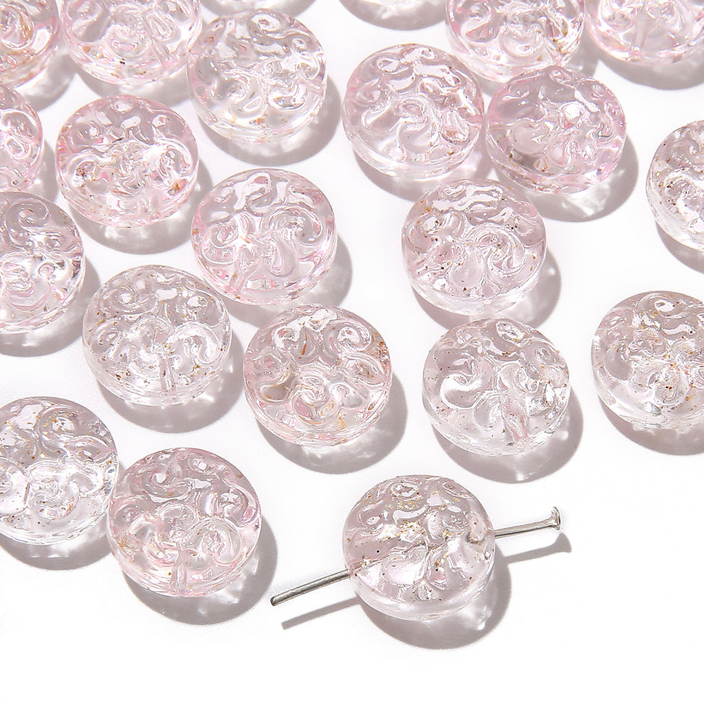 Transparent Floral Round Glass Beads 13mm Pastel Mixed 20pcs 6