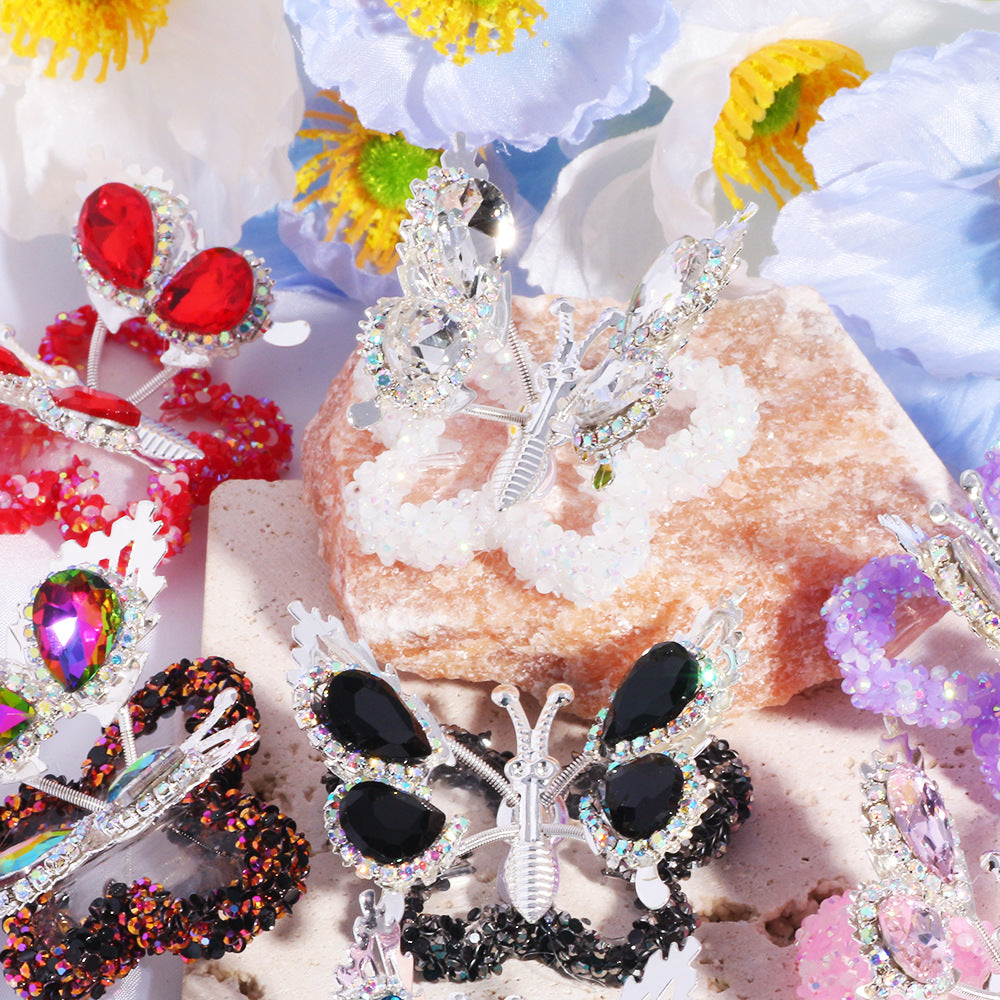 Fancy Butterfly Rhinestone Beads Alloy Spring Action Wings 5pcs 4