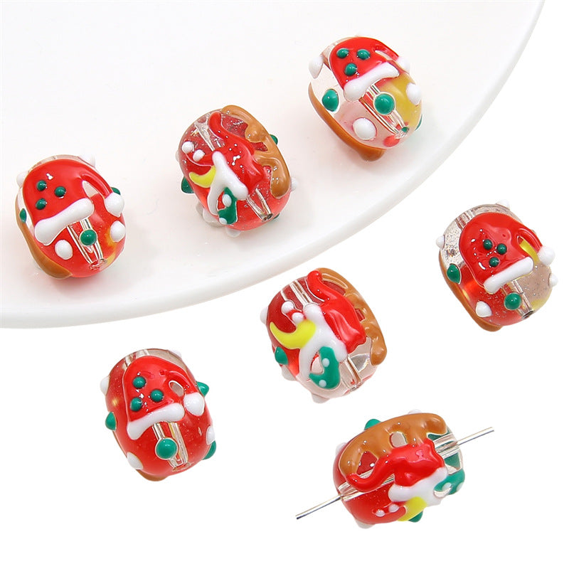 Lampwork Glass Beads Hand Painted Christmas Theme Enamel 2pcs 21
