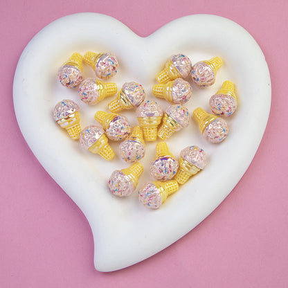 Colorful Ice Cream Cone Resin Beads 23x16mm Glossy Pastel 20pcs 8