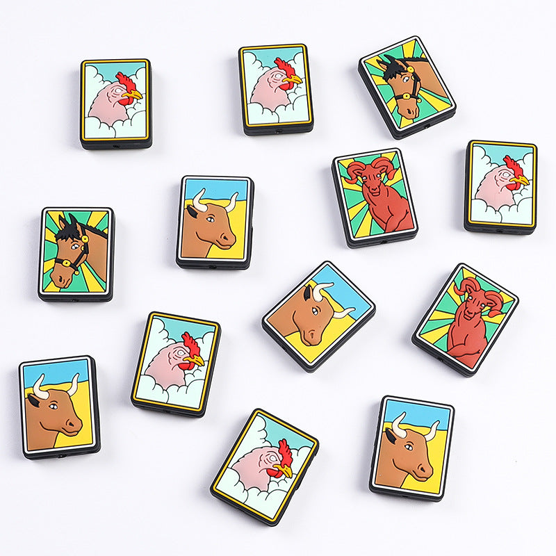 Silicone Focal Beads Tarot Animal Brown Cow Face Pastel Background 20pcs 2