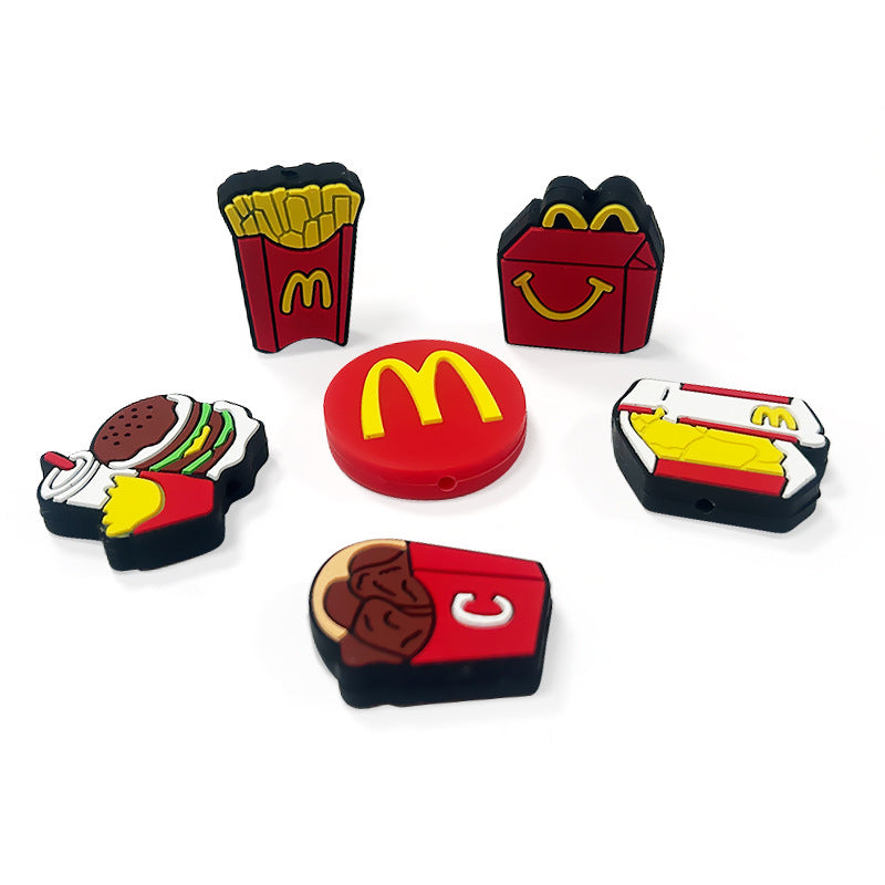 Silicone Focal Beads Fanta Burger Fries Snacks Red Smiling Face 20pcs