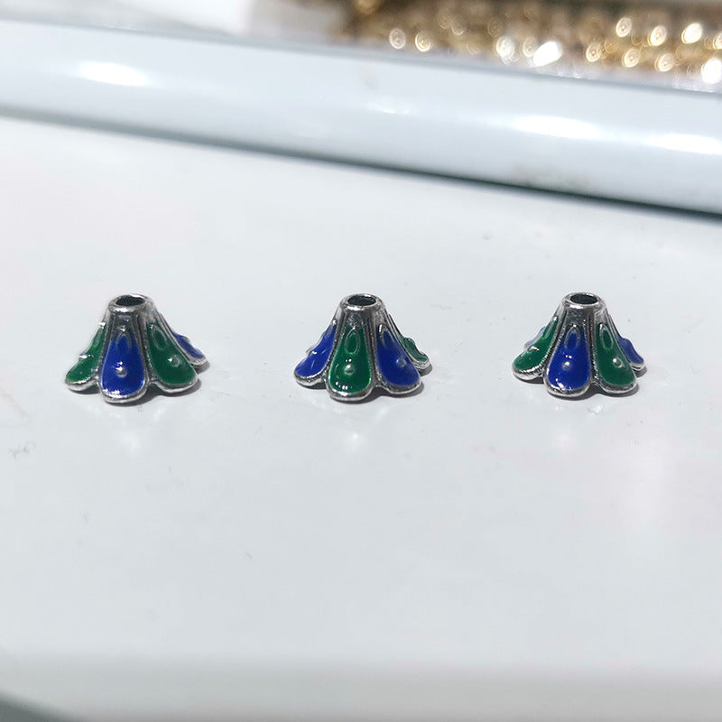 Alloy Trumpet Flower Bead Caps 9mm Blue Green Enamel 50pcs 7
