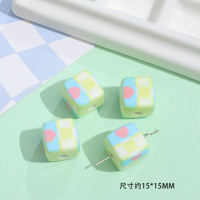 Printed Acrylic Square Beads 15mm Sanrio Pastel Colors 10pcs 10