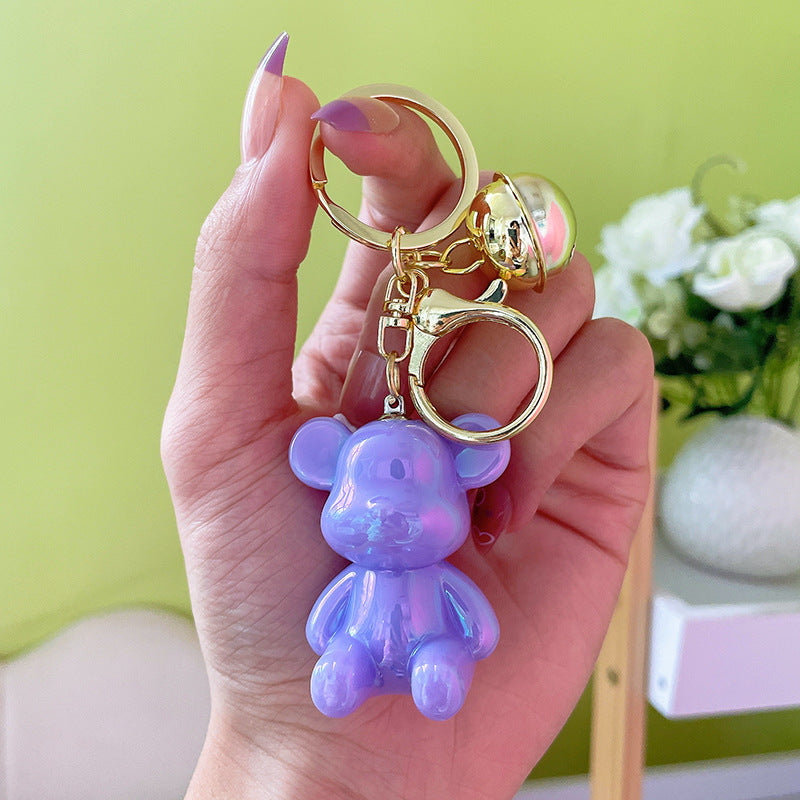 Candy Bear Keychain Metal Electroplated Glossy Finish with Gold Bell 7