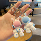 PVC Cartoon Space Bunny Keychain Astronaut Design Pastel Colors 2