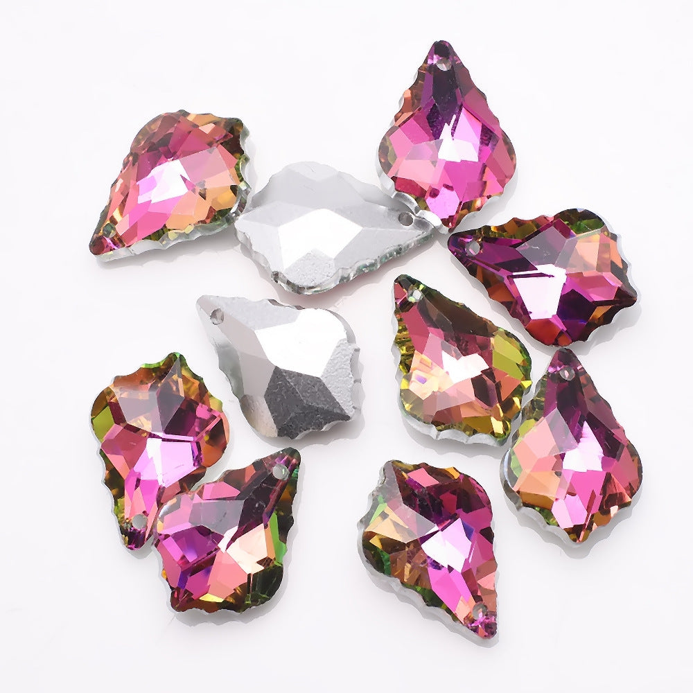 Electroplated Maple Leaf Glass Beads 11x16mm Double-Sided Single Hole 30pcs 21