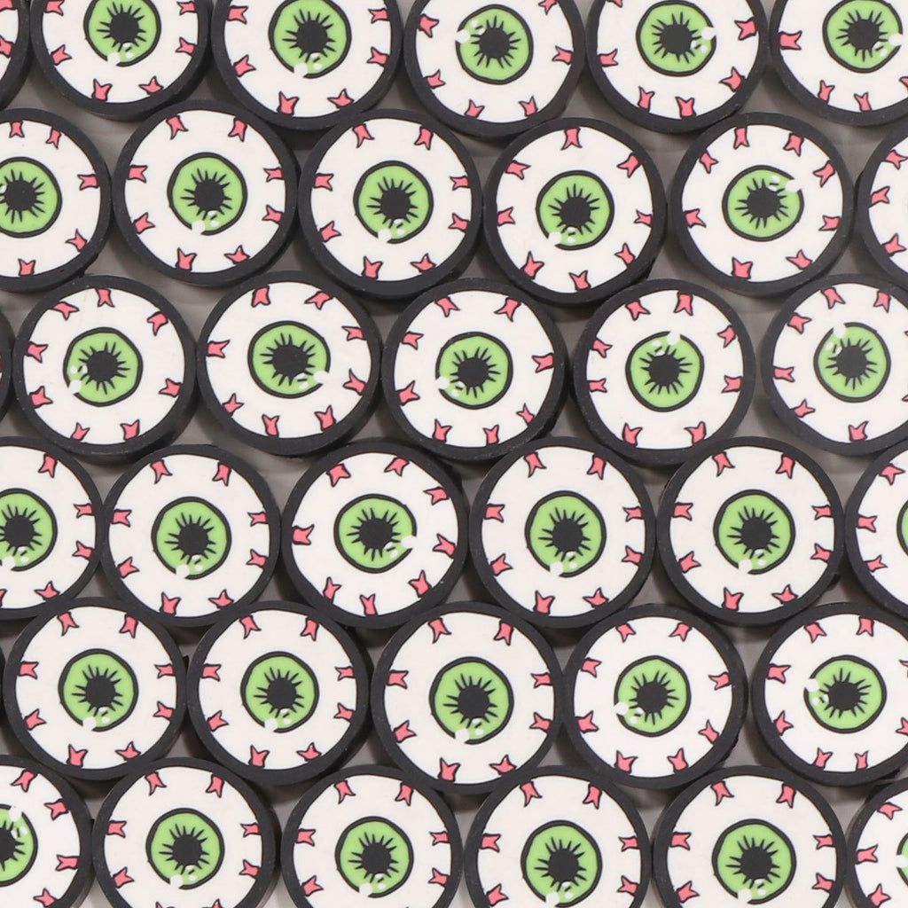 Halloween Flat Clay Beads 10mm Green Eyeball Design 100pcs