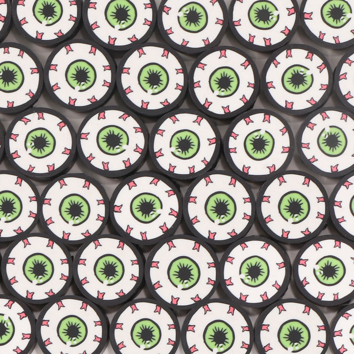 Halloween Flat Clay Beads 10mm Green Eyeball Design 100pcs