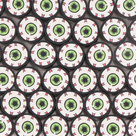 Halloween Flat Clay Beads 10mm Green Eyeball Design 100pcs