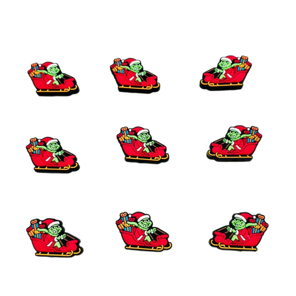 Silicone Focal Beads Christmas Sleigh Grinch Wearing Santa Hat 20pcs 5