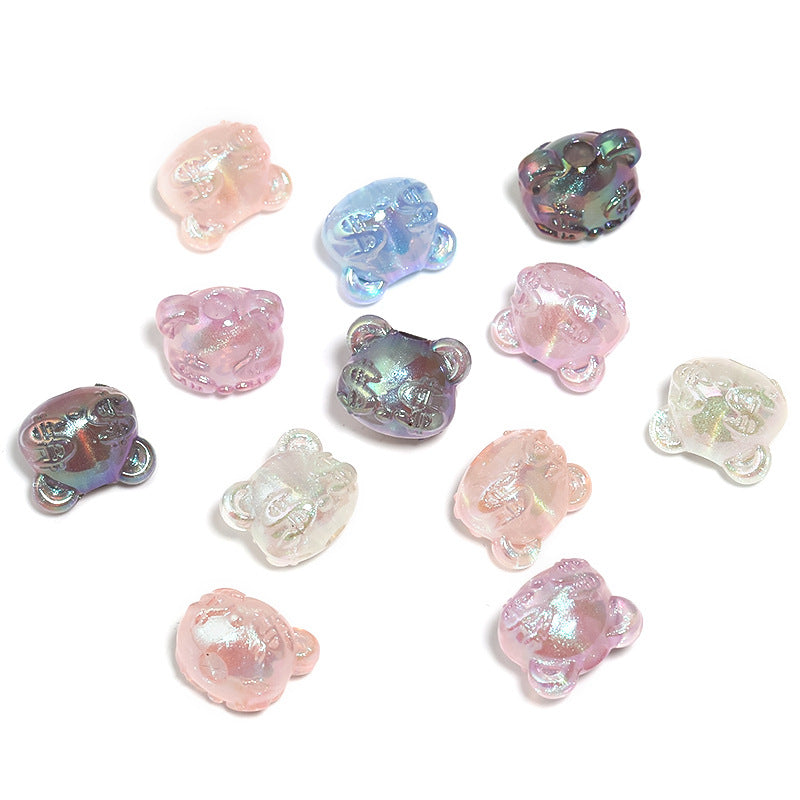 Plating Glitter Teddy Bear Acrylic Beads 16mm Pastel Shades 50pcs 6