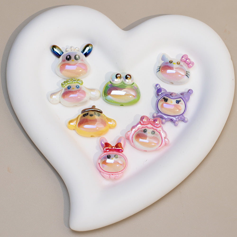Plating Resin Character Beads Glossy Pastel Tones Big Mouth 10pcs 14