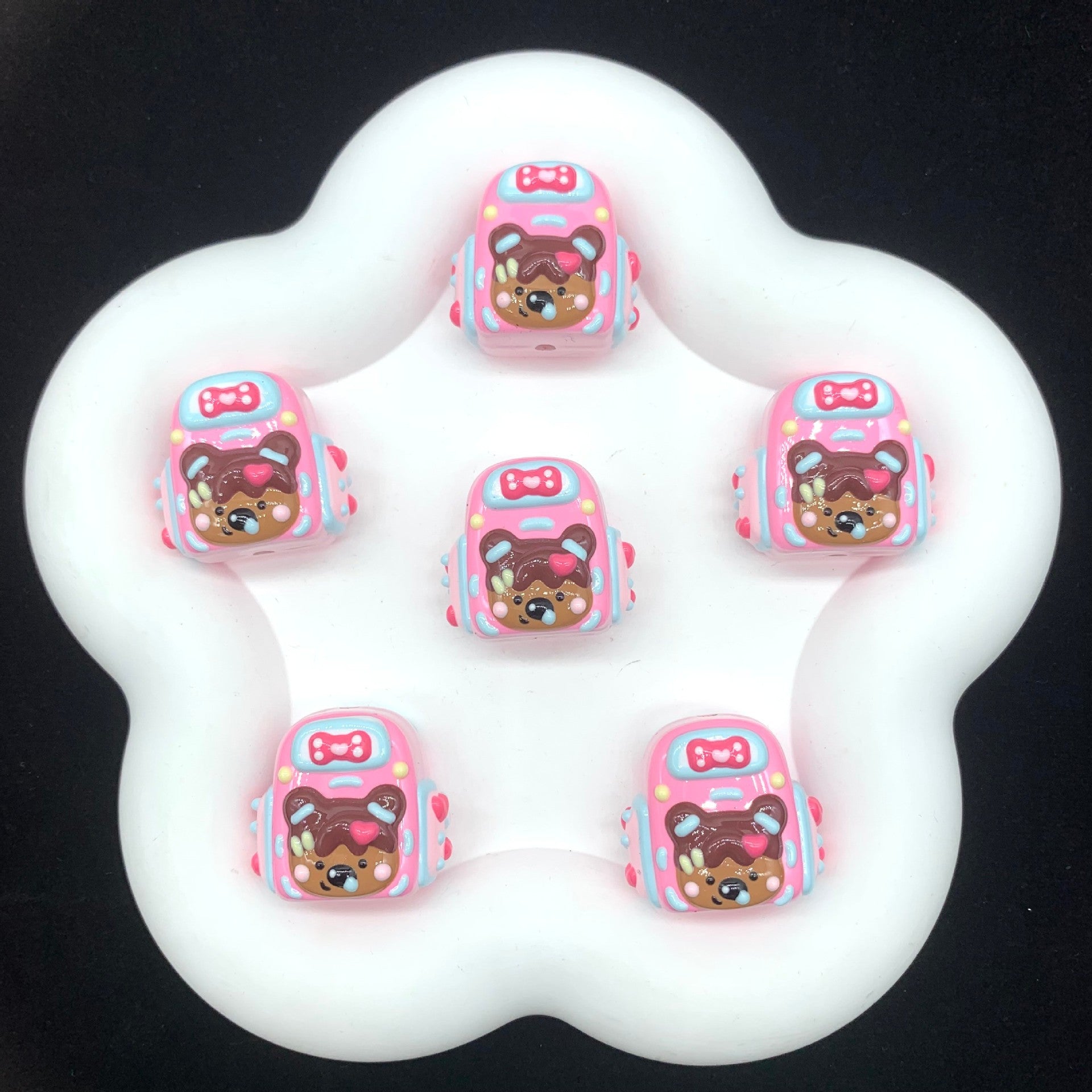 Hand Painted Backpack Acrylic Beads 28x35mm Pingu and Pechabear 4pcs 2