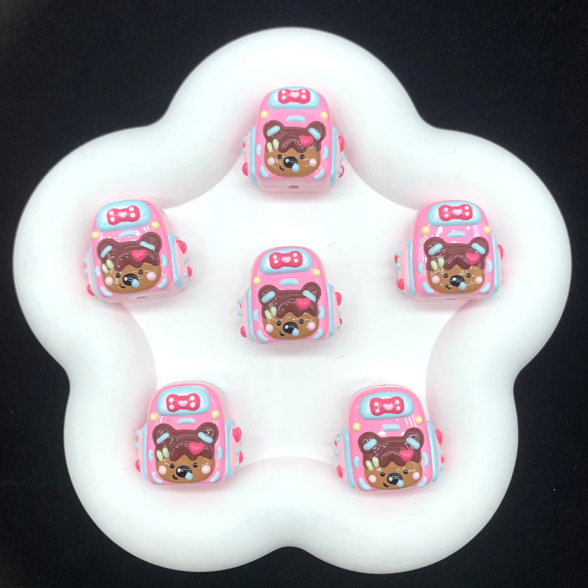 Hand Painted Backpack Acrylic Beads 28x35mm Pingu and Pechabear 4pcs 2