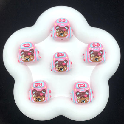 Hand Painted Backpack Acrylic Beads 28x35mm Pingu and Pechabear 4pcs 2