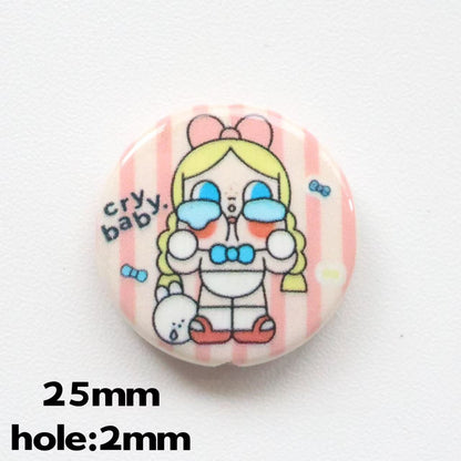Flat Pop Art Acrylic Beads 25mm Printed Character Design 20pcs 15