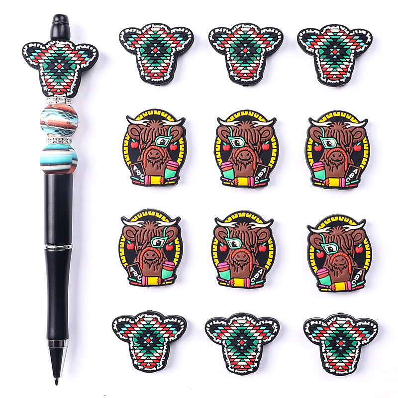 Silicone Focal Beads Highland Bullhead Circular Badge ABC 20pcs