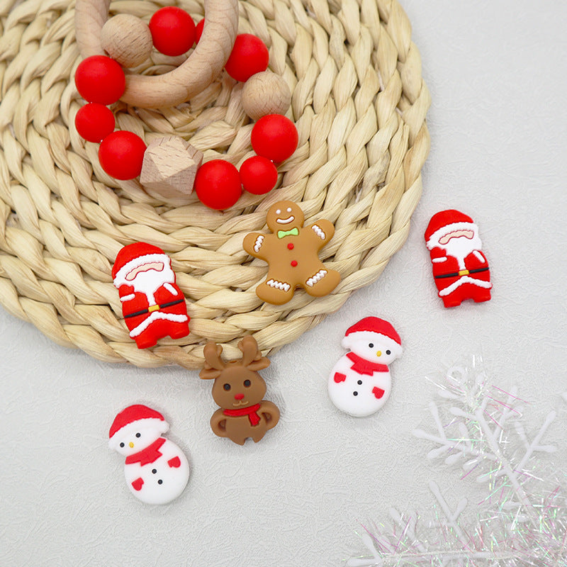 Silicone Focal Beads Christmas Santa Claus Snowman Reindeer 20pcs