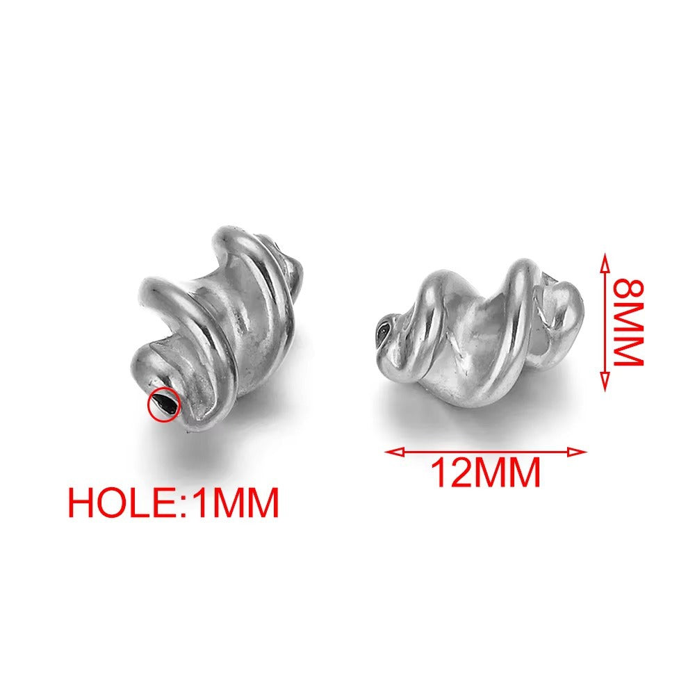 Stainless Steel Twist Metal Beads 8-11mm Color Retaining 5pcs 10