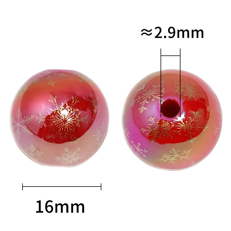 Plating Acrylic Beads 16mm Santa Claus Printed Christmas Mixed 50pcs 3