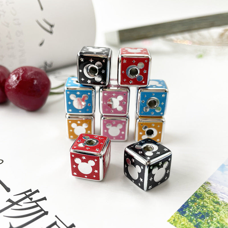 Silver Mirror Mickey Head Acrylic Square Beads 14mm 10pcs