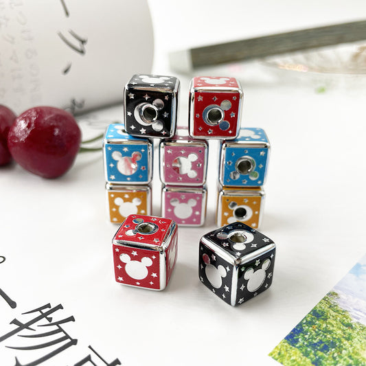 Silver Mirror Mickey Head Acrylic Square Beads 14mm 10pcs