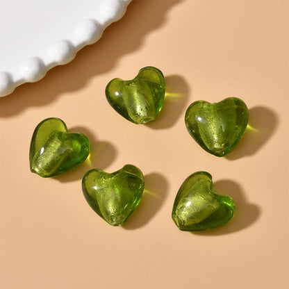 Lampwork Heart Glass Beads 10-20mm Transparent Silver Foil Filled 2pcs 12