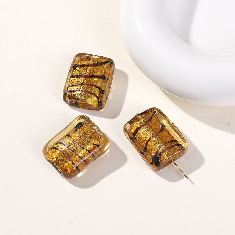 Lampwork Rectangular Glass Beads 20mm Silver Foil Striped 5pcs 9